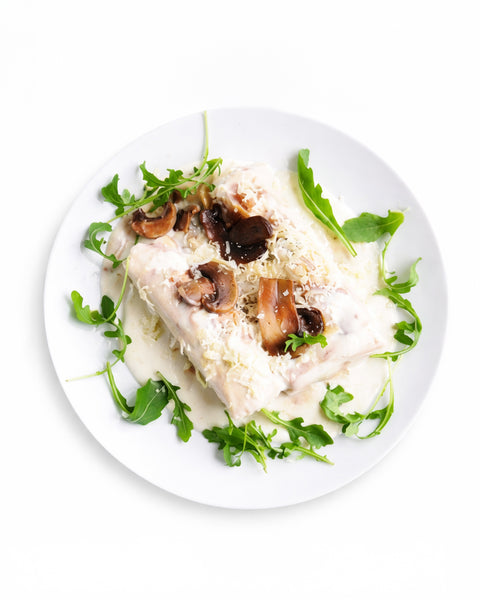Cannelloni à la crème, veau & champignons