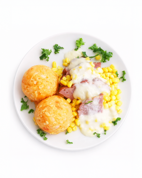 Jambon, maïs & purée aux trois légumes