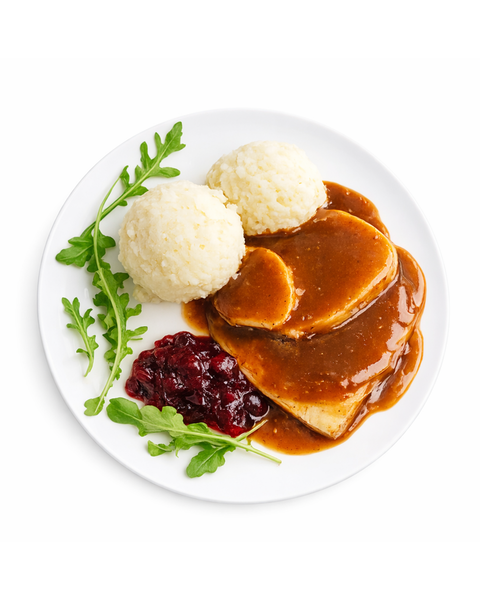 Poitrine de dinde en sauce, canneberges & purée (175g)