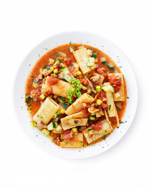 Rigatoni, saucisse italienne & courge verte (175g)