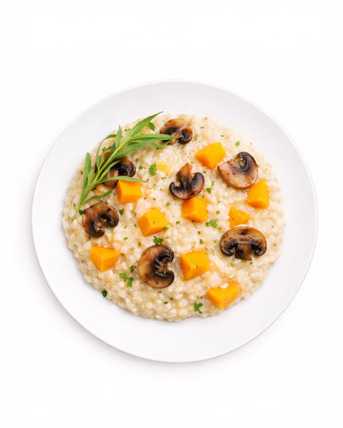 Risotto à la courge musquée, champignons & huile de truffe