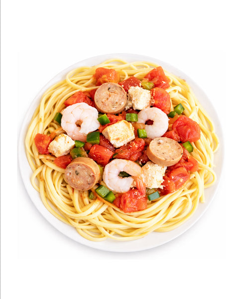 Linguini jambalaya, poulet, crevettes & saucisse épicée